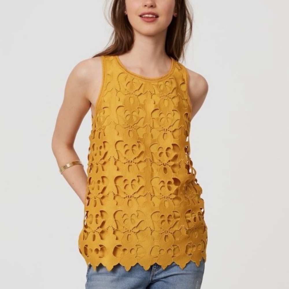 LOFT marigold yellow lace eyelet sleeveless blouse